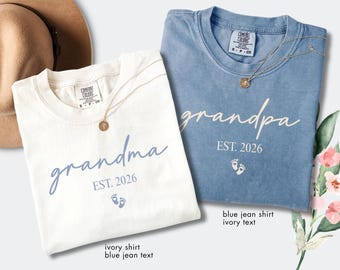 Personalized Grandma And Grandpa Shirt, Custom Baby Announcement Reveal Tee, Comfort Colors® Est. 2026, First Time Grandparents Gift Idea