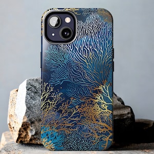 Coral Reef Gold Leaf Abstract Ocean Scene iPhone 15 14 13 12 11 Pro Max mini iPhone XS Max XR Case iPhone 8 15 14 Plus Samsung Pixel