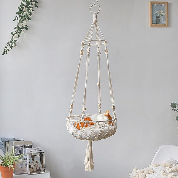Large Macrame Cat Hammock Macrame Hanging Swing Cat Dog Bed Basket Home Pet Cat Accessories Dog Cat's House Puppy Bed Gift