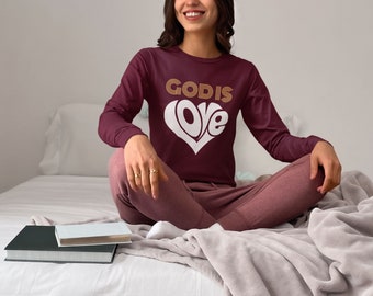 God is Love Shirt, Christian Shirt, Christian Gift, Love Shirt, He Loved Us First, Christian Unisex Jersey Long Sleeve Tee