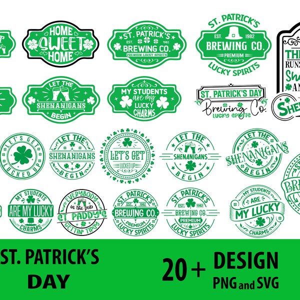 St Patrick's LOGO SVG Bundle, St Patrick's Day Quotes, Gnome SVG, Rainbow svg, Lucky Svg, St Patrick's Day Rainbow, Shamrock,Cut File Cricut