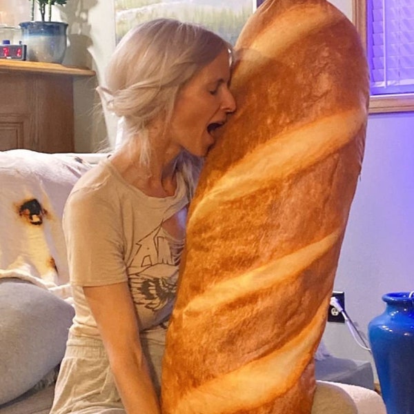 Ultra-Soft Giant Bread Pillow 40" Plush Baguette Design for Cuddling - Pets and Loved Ones Will Love it