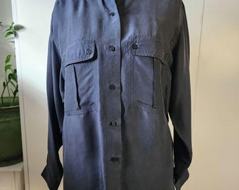 S vintage pure silk black button up long sleeve blouse by Silk Empire, women&#39;s small