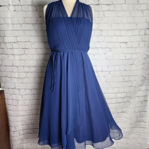 L/XL Vintage 80s Navy Blue Flowy Halter Cocktail Dress, Chest Accentuating,  A-line Solid Blue Dress, Faux Wrap Details, SEE DETAILS - Etsy