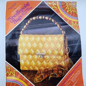 Gold Bargello Needlepoint Handbag by Columbia Minerva - Pattern & Instructions 1972 | Instant Download | PDF