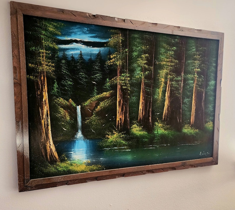 Signed Vintage Velvet Painting Dark Moody Colors With Waterfall Forest Il 794xN.6119298256 305i