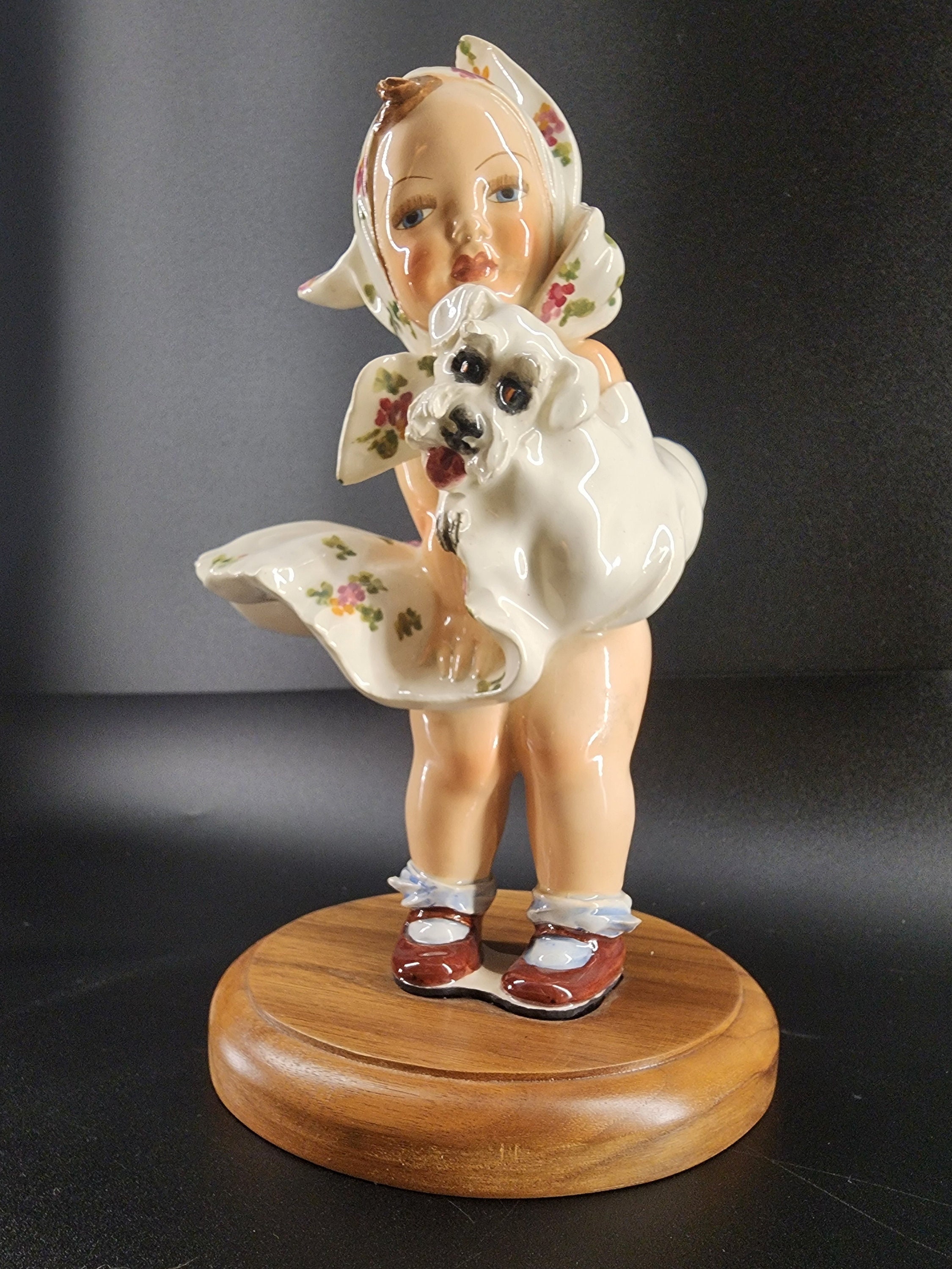 1950s Torino Hand-painted Ceramic Sculpture | Girl With Dog, Made