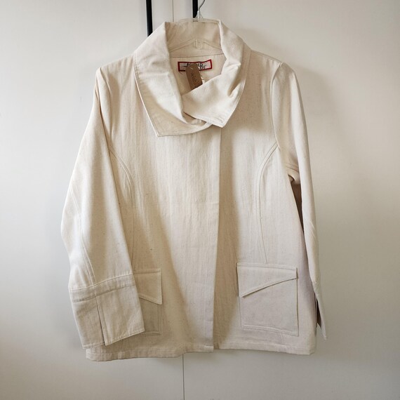 L Beyond Threads apron front beige jacket asymetr… - image 5