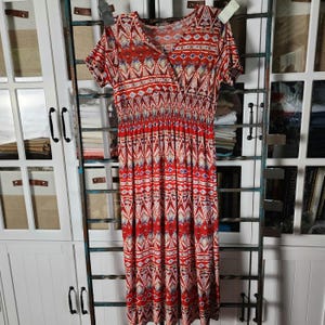 S/M red abstract v-neck dress