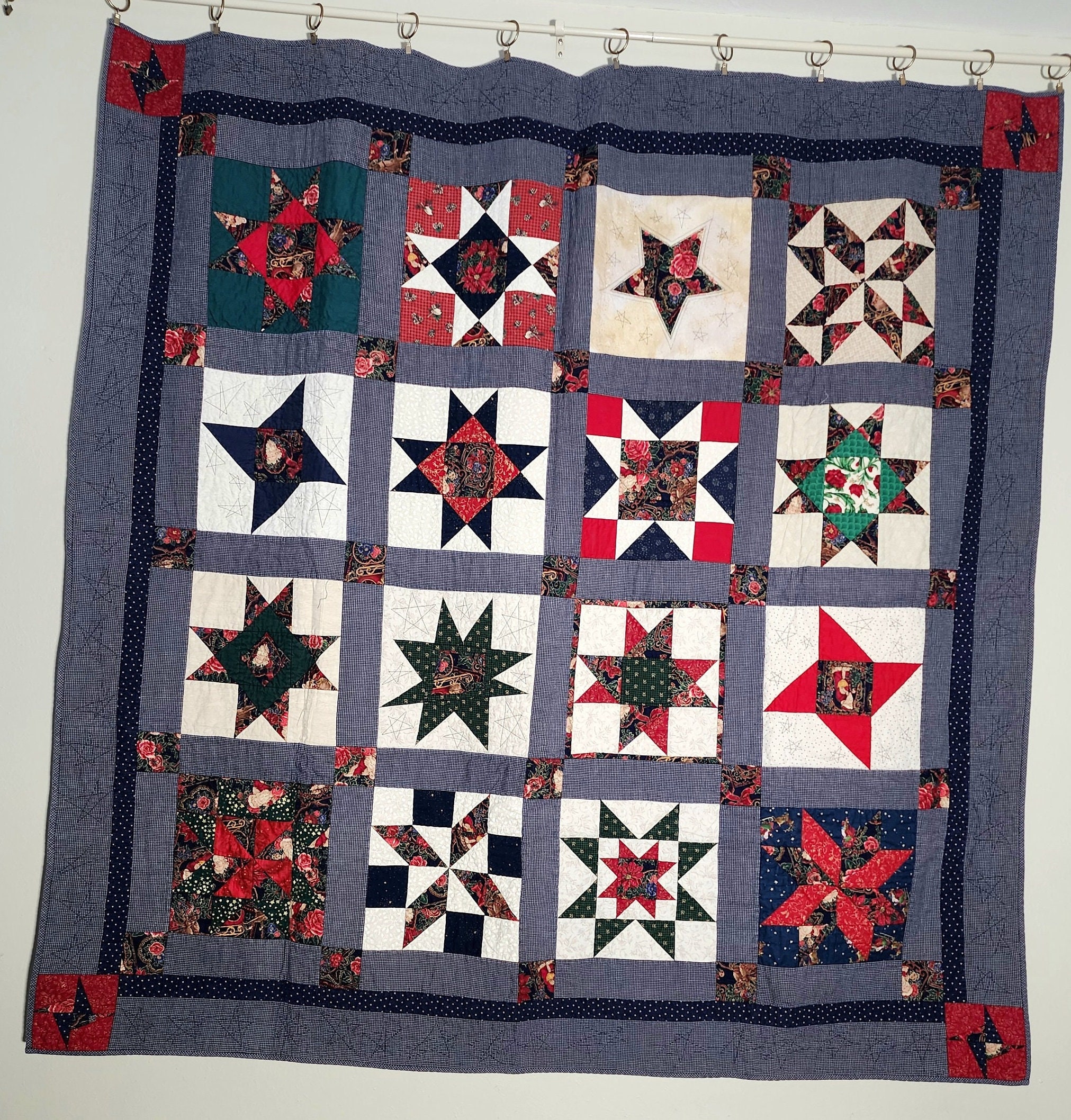 Vintage 1995 Christmas Quilt | Group Quilt made in Colorado by The Poudre Patchworker | Lap Quilt Throw 71" x 71"
