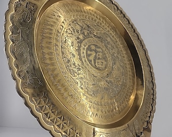 Vintage 14&quot; Brass Chinese Wall hanging tray, handmade, old, beautiful item! 14 inch diameter