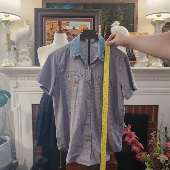 M Gingham Embroidered Button Up Collared Top by B… - image 10