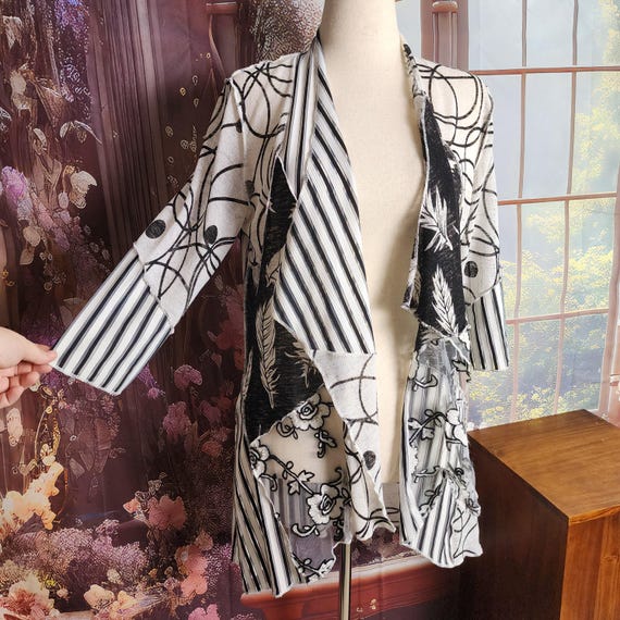 L | Vintage Black and White Patchwork Cardigan: A… - image 1