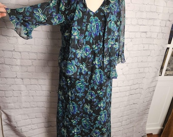 Maxivestido vintage de los años 90 sin mangas, 18WP, con bolero transparente a juego sobre chaqueta/top, NUEVO con etiquetas, de Positive Attitude, talla 18 para mujer pequeña