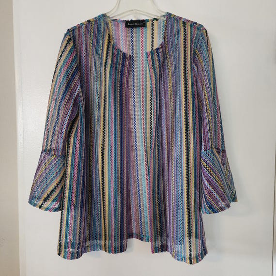 S multicolored open front cardigan colorful blue … - image 2