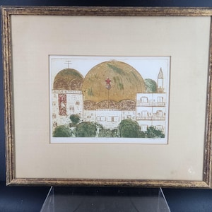 Blockprint Of Alexander Nevsky Cathedral, signed by GFS, framed in 1968