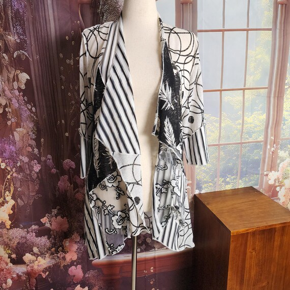 L | Vintage Black and White Patchwork Cardigan: A… - image 3
