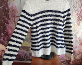 S | Ivory and Navy Striped Sweater - Marled Reunited Clothing - Women's Small