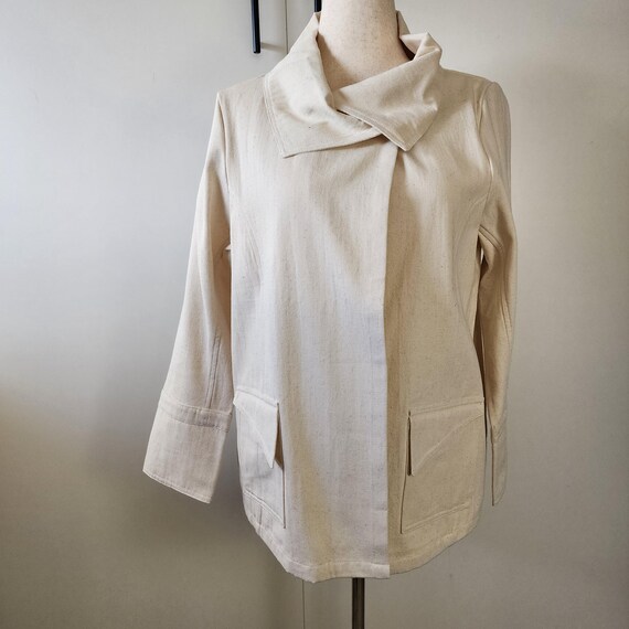 L Beyond Threads apron front beige jacket asymetr… - image 1