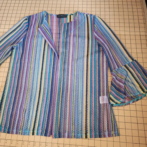 S multicolored open front cardigan colorful blue … - image 8