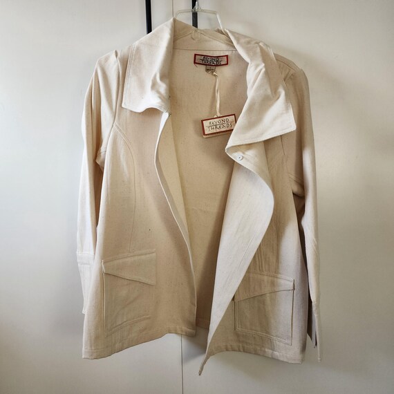 L Beyond Threads apron front beige jacket asymetr… - image 8