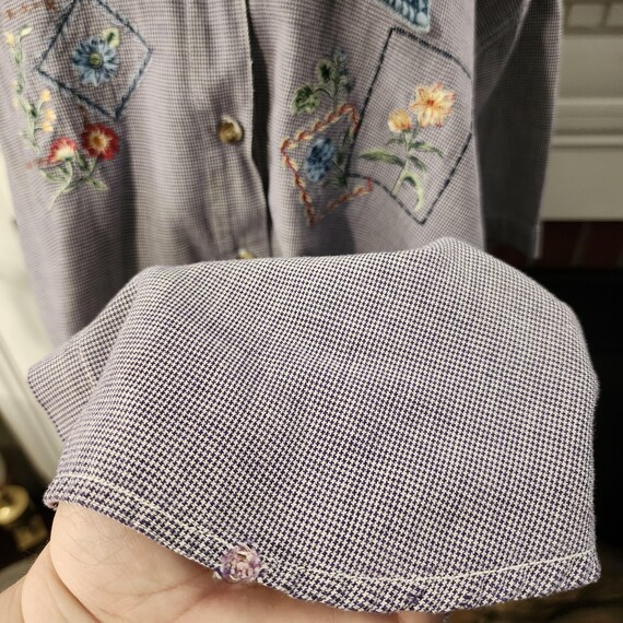 M Gingham Embroidered Button Up Collared Top by B… - image 9