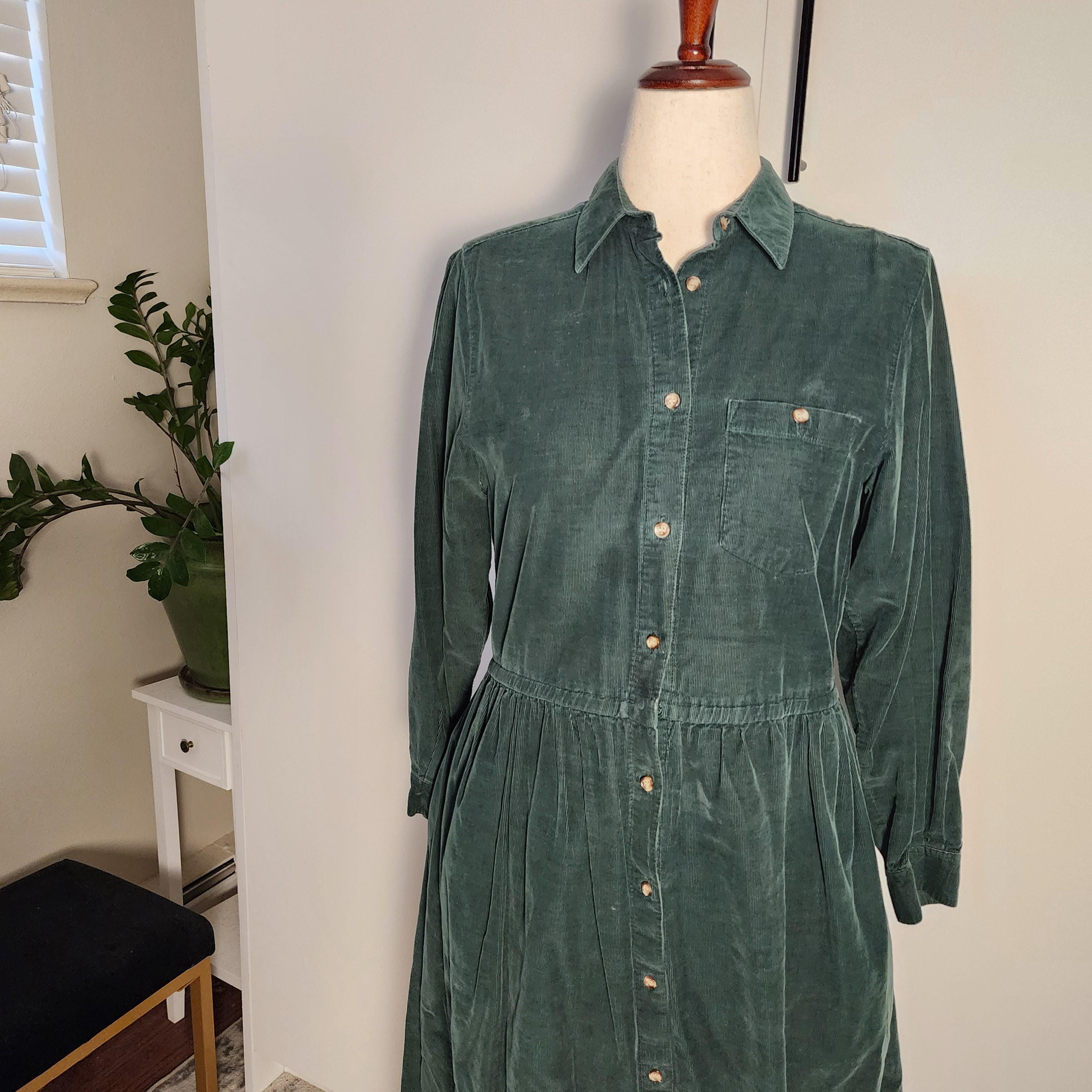 S Deep Forest Green Corduroy Dress Eddie Bauer 90s Vintage Collared Button  Front Shirt Dress With Long Sleeves and POCKETS! Womens Small - Etsy
