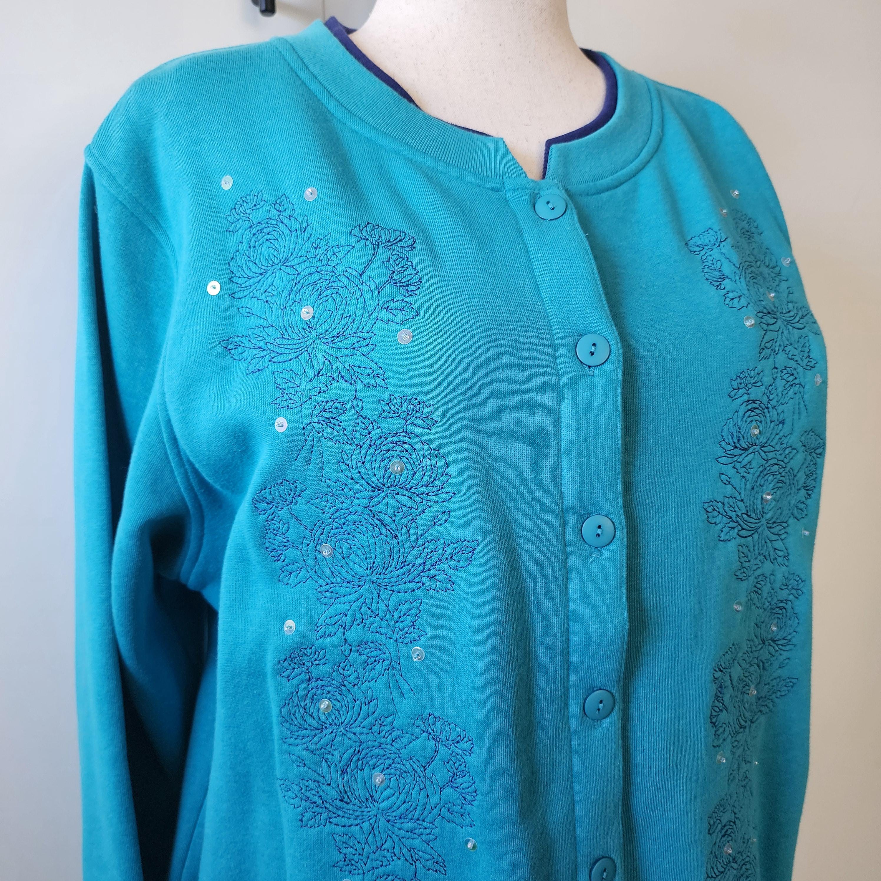 Graver Cloud Smile Embroidered Knitted Cardigan Blue Floral