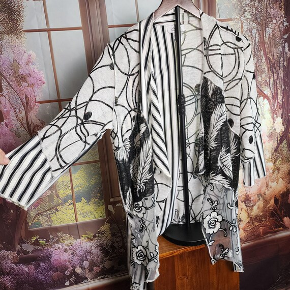 L | Vintage Black and White Patchwork Cardigan: A… - image 6