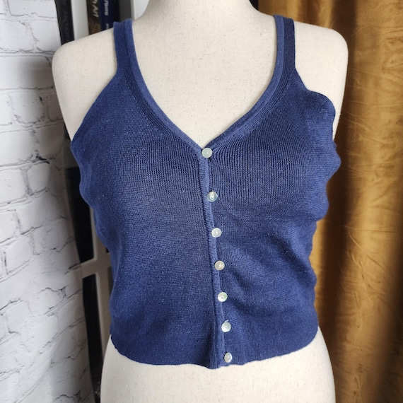 L deep dark blue layerable basic cotton blend but… - image 1