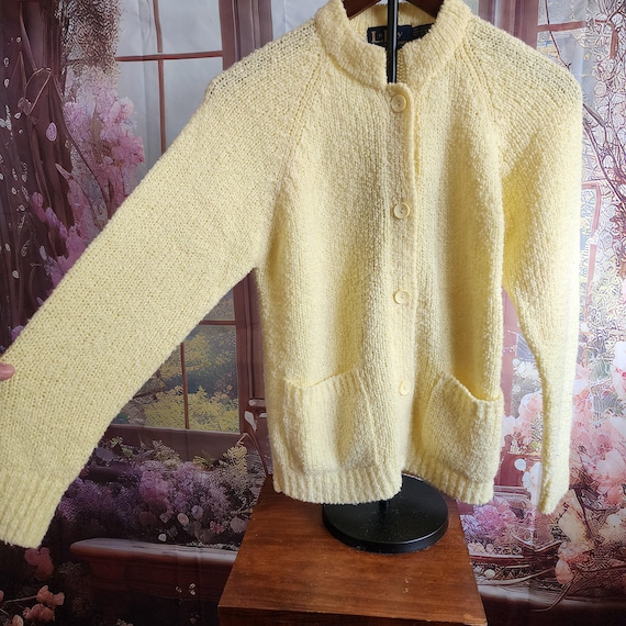 S | Vintage 70s Yellow Knit Cardigan Sweater: LeRoy Knitwear