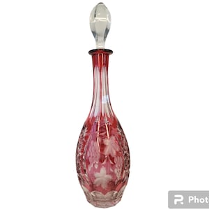 Vintage Nachtmann Crystal Decanter – Gold Ruby Overlay, Hand-Cut Grapes