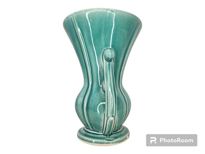 Vintage Mccoy Green Turquoise Double Handled Art Pottery Vase - Circa