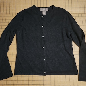 PS Small Norton McNaughton black button up Cardigan with long sleeves and clear stones like rhinestones for buttons, very soft