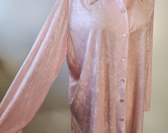 1X light pink velvet full button up collared long sleeve blouse by Bedford Fair lifestyles women size 1X