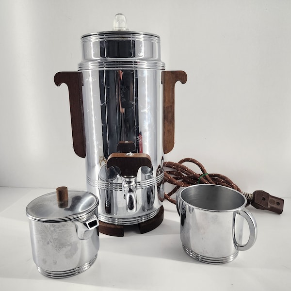 Vintage Art Deco Style Manning Bowman Co electric coffee percolator, creamer & sugar #483 works at time of listing!