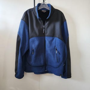XL Avalanche vintage blue and black fleece jacket, full zip closure
