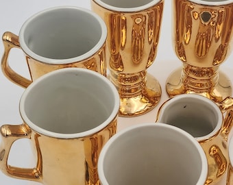 Vintage Hall 22k Gold Plated Irish Pedestal Mugs - Set of 4 mugs and creamer cup or set of 4 mugs