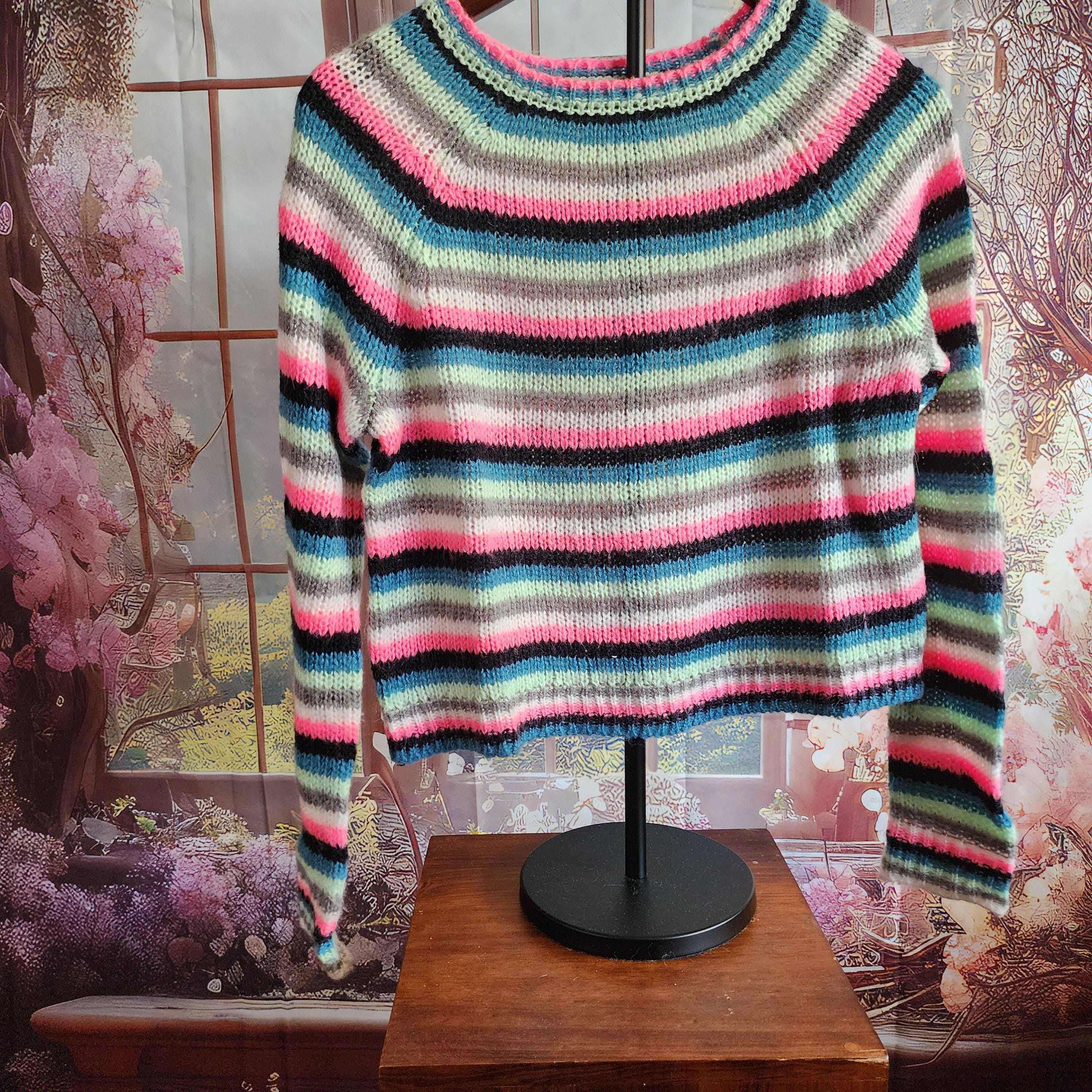 XS | Y2K Striped Knit Crop Sweater: Arizona Jean Co, Bright Colors