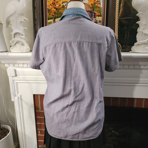 M Gingham Embroidered Button Up Collared Top by B… - image 6