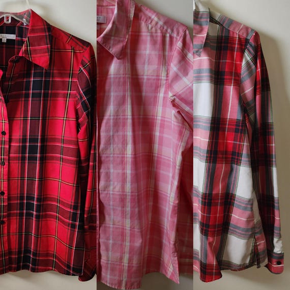 14 wrinkle free button up collared plaid blouse b… - image 5