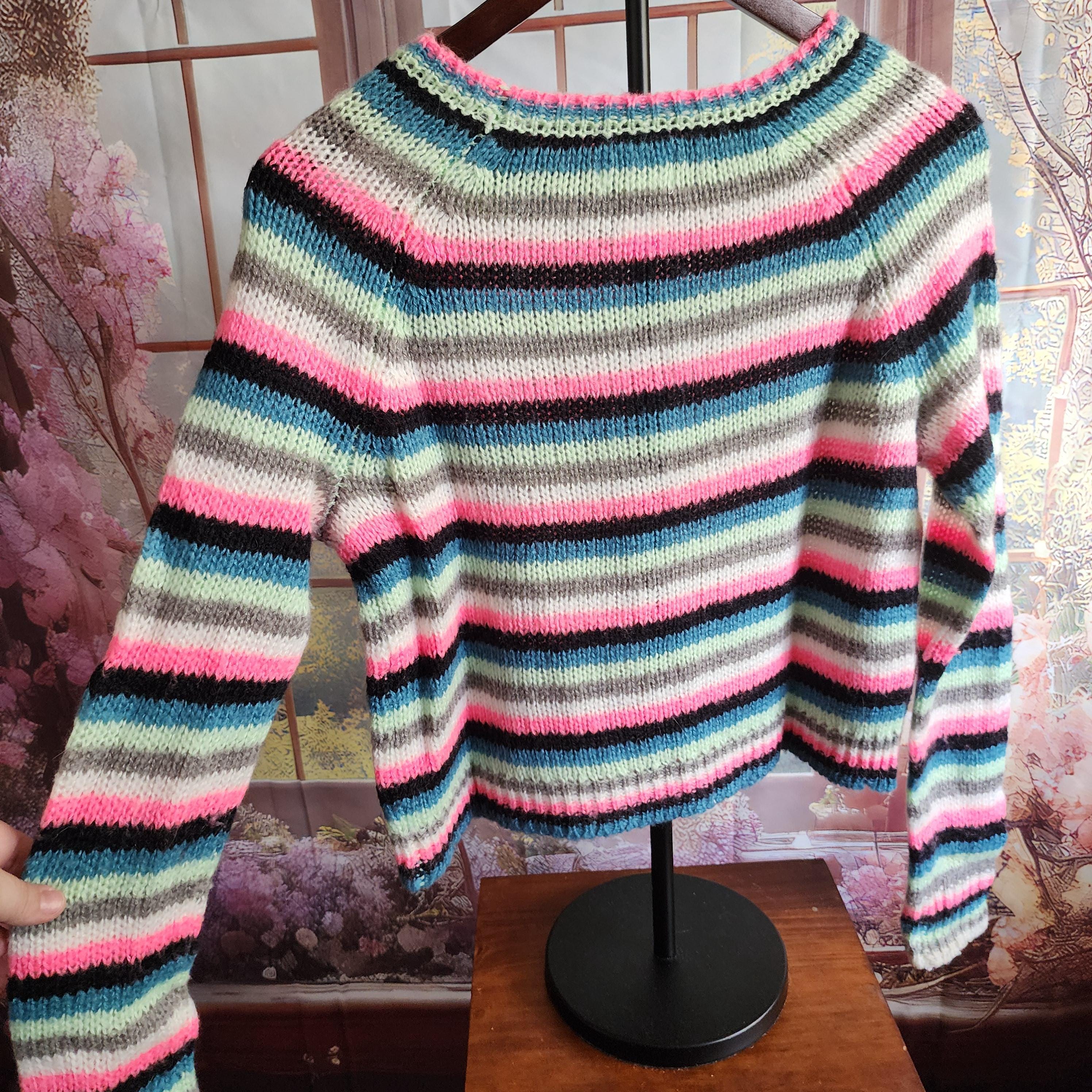 XS | Y2K Striped Knit Crop Sweater: Arizona Jean Co, Bright Colors
