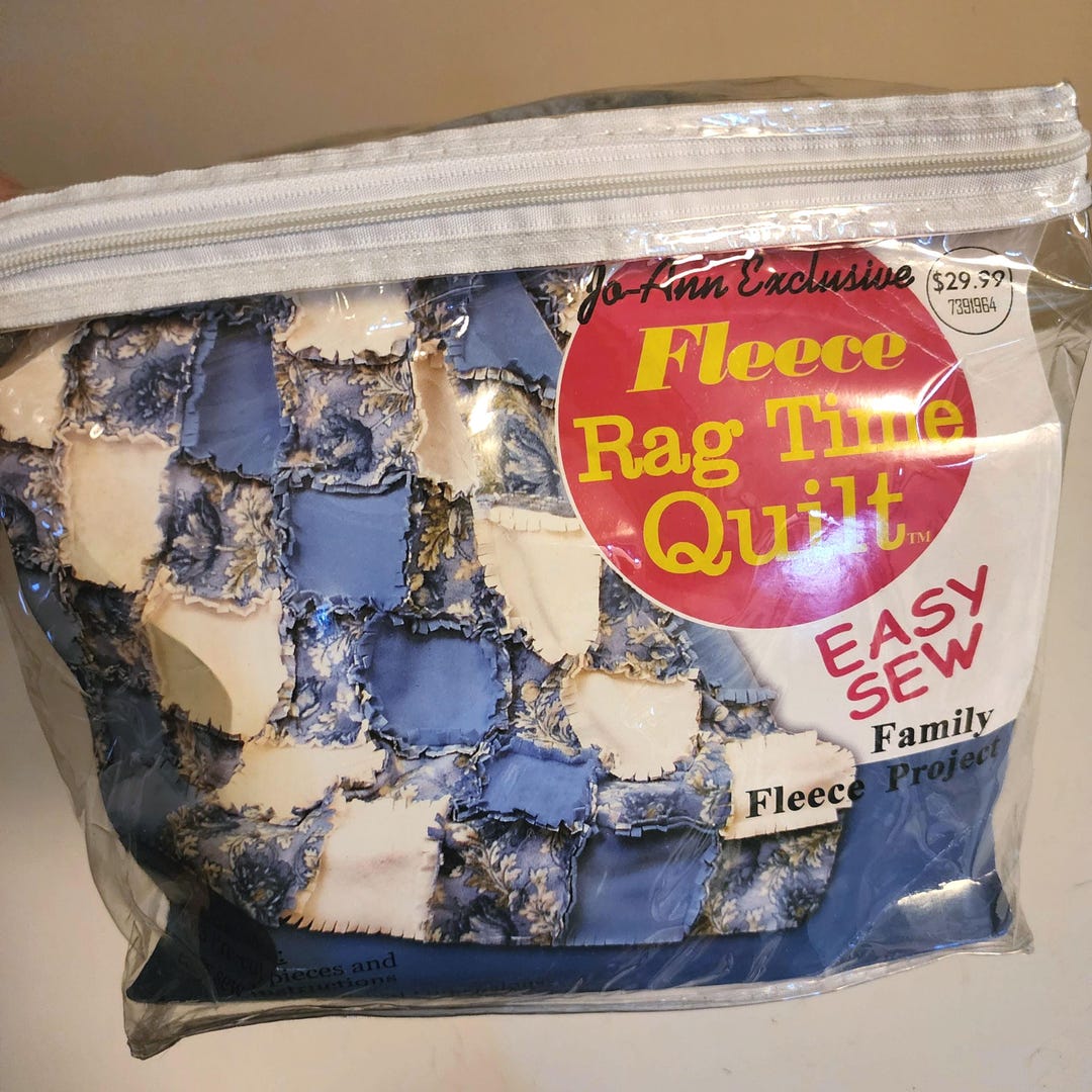 Fleece Rag Time Quilt Kit Blue & Beige Floral Easy Sew Fleece Blanket ...