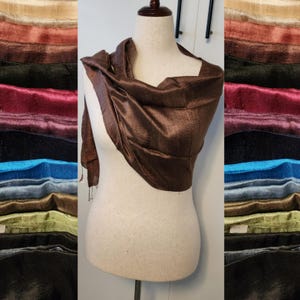 Silk scarfs with fringe, solid colors, 62&quot; x 14&quot; raw Thai silk scarf, elegant unisex handwoven silk, color options blue purple cream copper