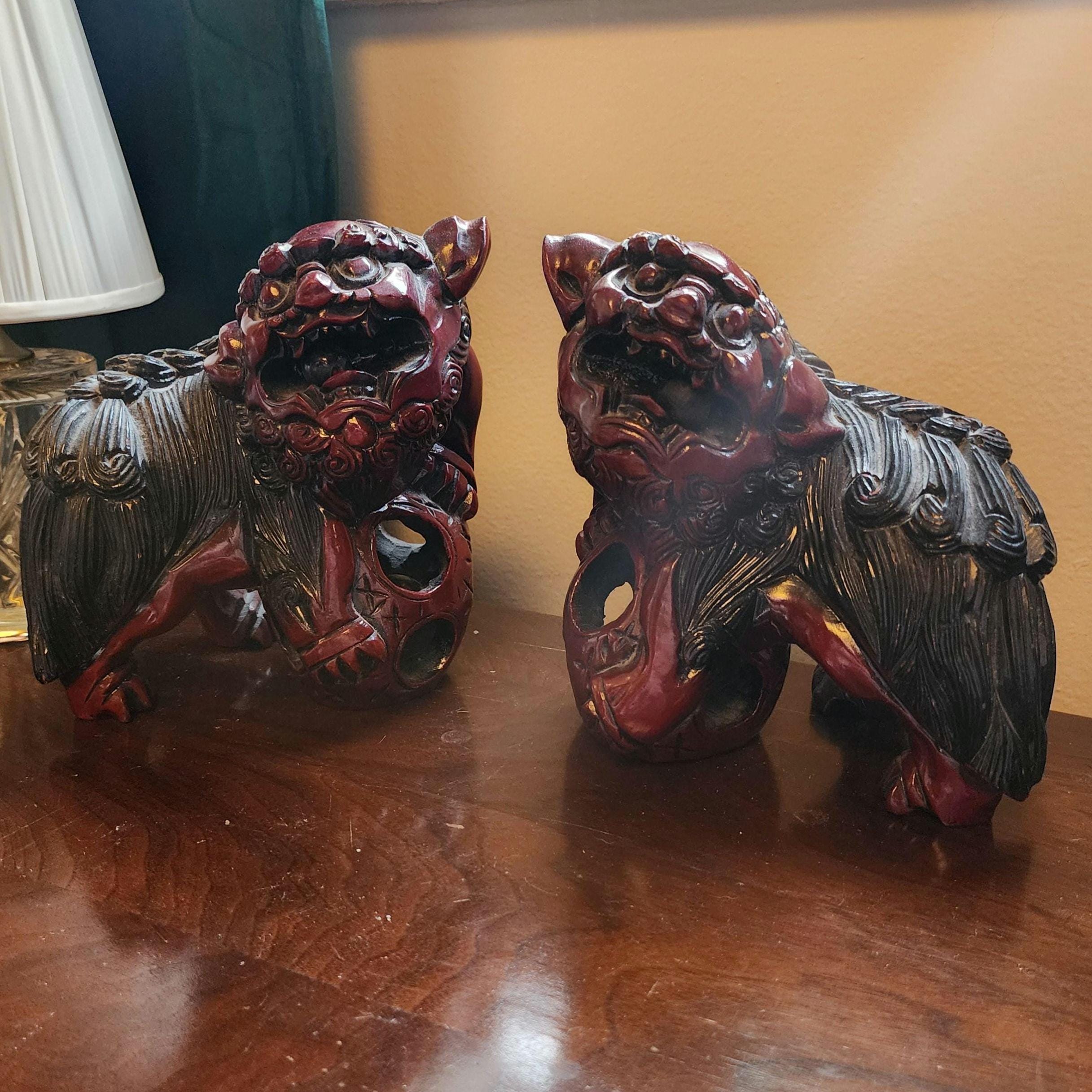 Pair of Chinese Guardian Lions, or Foo Dogs, Matching Male and