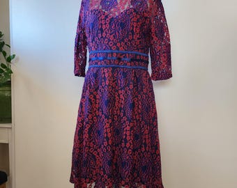 2XL Maroon and Blue/purple Lace Dress 3/4 Sleeve Knee Length Dress, Waist  Accenting Partially Lined Very Flattering Dress by Miusol - Etsy