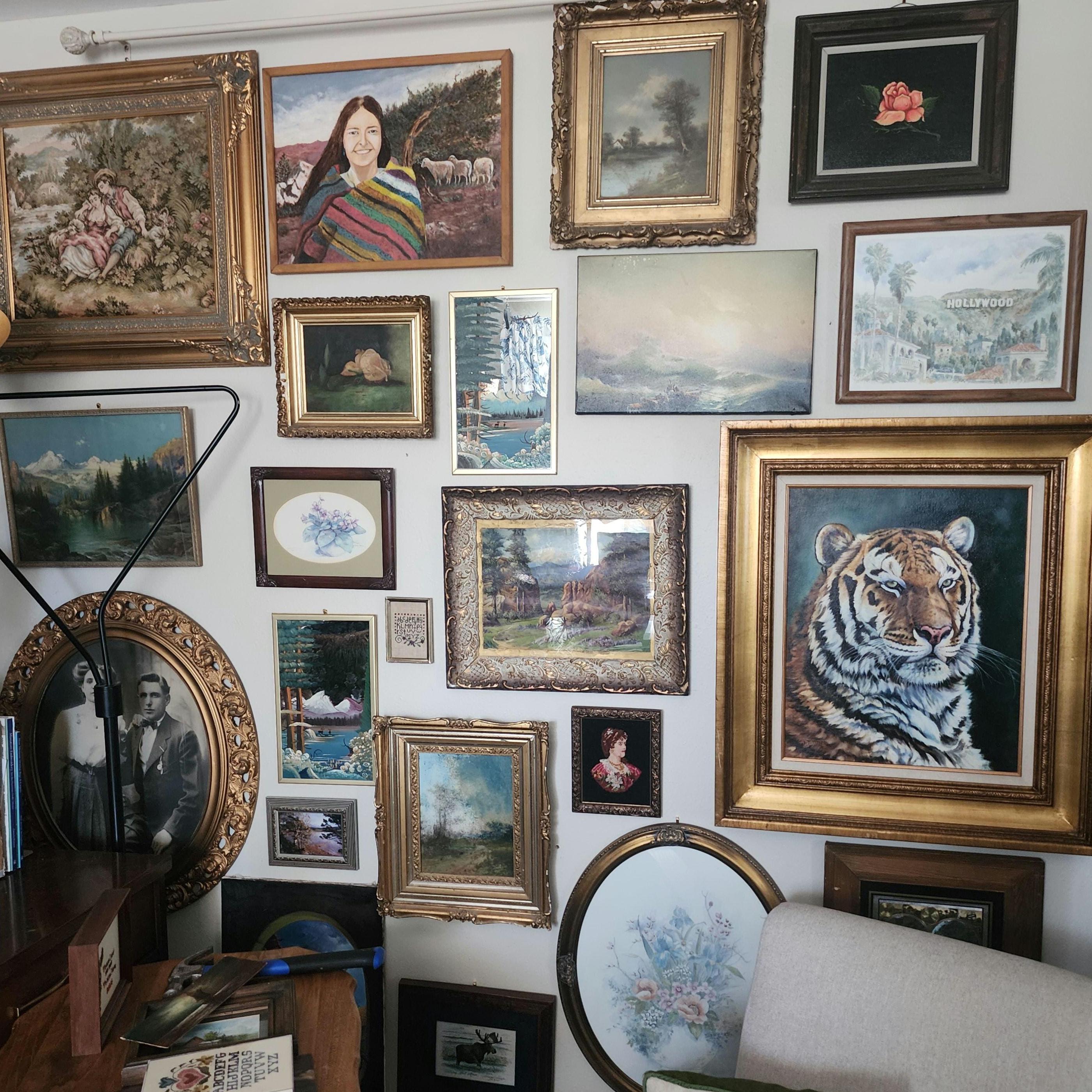 Vintage Tiger Oil Painting by Adomite, Framed Wildlife Art (29x25