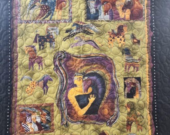 Quilted Wall Hanging Equestrian Lover 29" x 50.5" plus hanging tabs, Horse Quilt
