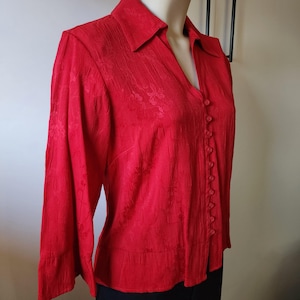 PS Deep Red Continuous Button Up Collared Blouse, by Coldwater Creek, Size Petite Small