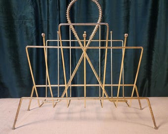 Atomic-Style Vintage Brass Magazine Rack